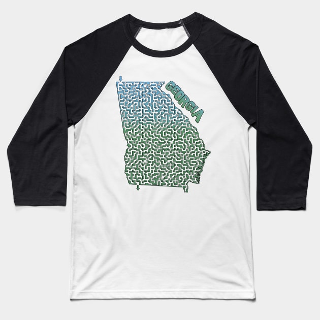 Georgia State Outline Maze & Labyrinth Baseball T-Shirt by gorff